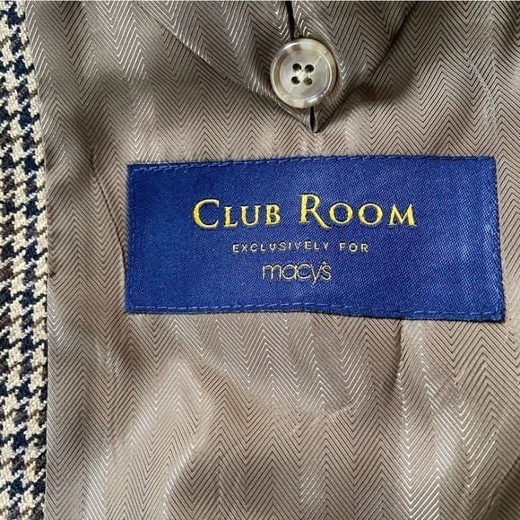 NWOT Club Room Cashmere Wool Blend Brown Cream Houndstooth Mens Formal Blazer - Picture 10 of 13